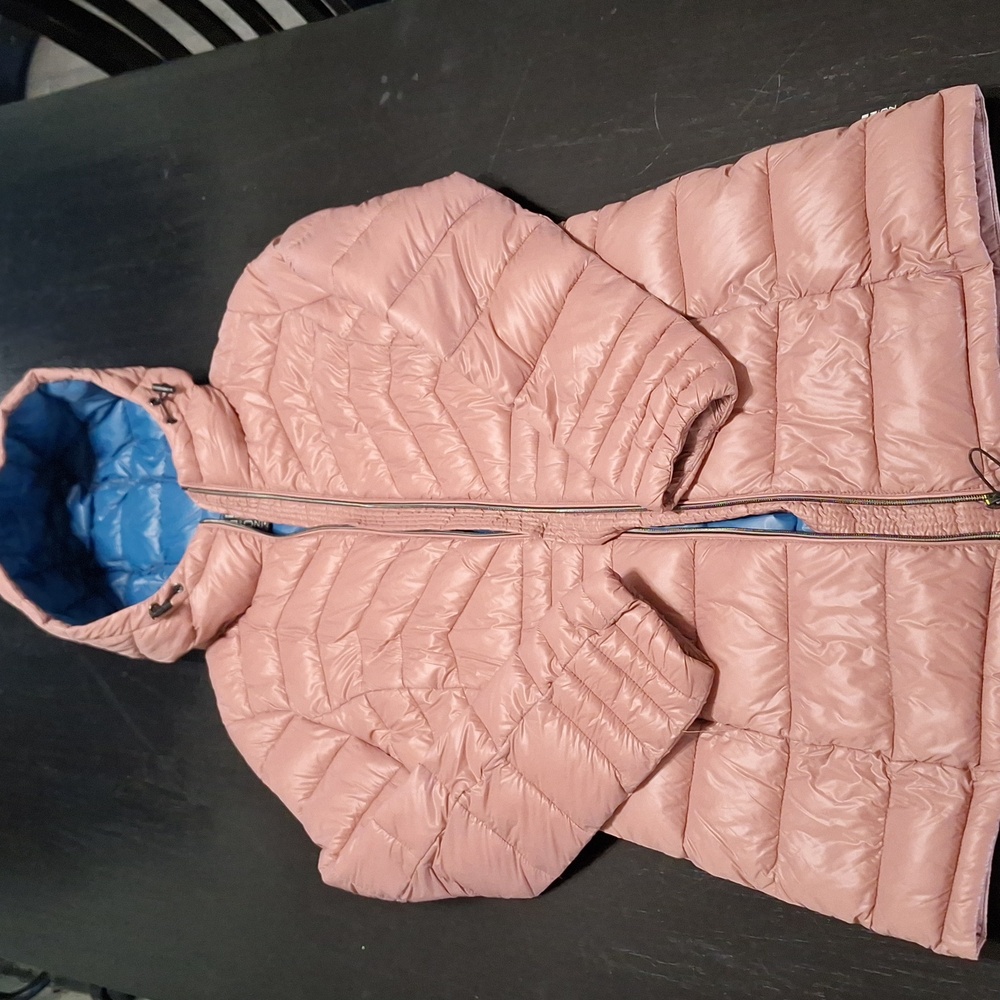 Noize Blush Pink Puffer Jacket with Sky Blue Lining